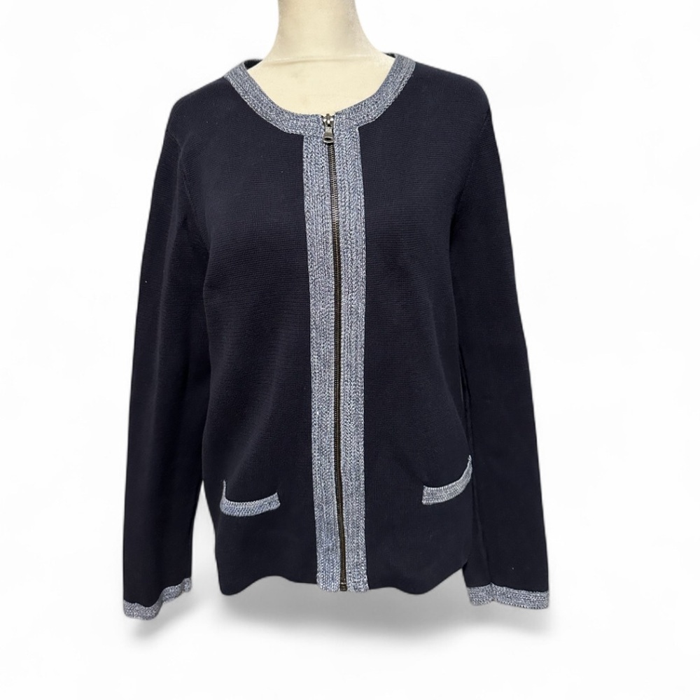 Talbots Black Cardigan with Gray Trim size L
